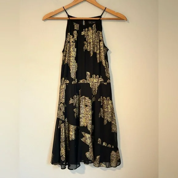 slim fit dress slacks Tiered Metallic Floral Chiffon Halter Gown in Blue Multi main image 0